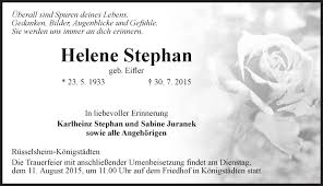Traueranzeigen von Helene Stephan
