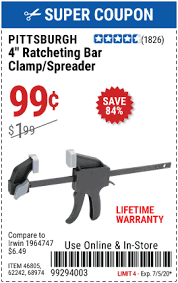 Want more ways to save at harbor freight: Pittsburgh 4 In Ratcheting Bar Clamp Spreader For 0 99 Harbor Freight Tools Coupon Book Coupons