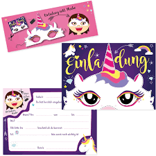 6 Einladungskarten Kindergeburtstag Einhorn Party Mit Einhorn Masken Einladungskarten Kindergeburtstag Einhorn