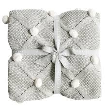 Alimrose Organic Cotton Knit Pom Pom Baby Blanket Thetot