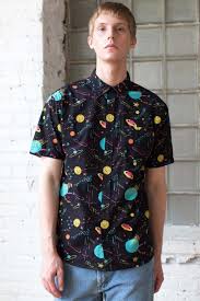 Black And Yellow Button Up Shirt Mens Neon Space Woven Button Up Shirt Ragstock Nerd Outfits Whimsical Fashion Space Outfit