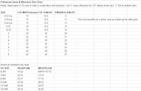 Pillowcase Dress Size Chart Length And Width Www