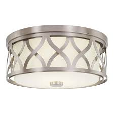Home Decorators Collection 3 Light Brushed Nickel Flush Mount With Etched White G Kitchen Ceiling Lights Flush Mount Kitchen Lighting Kitchen Lighting Fixtures
