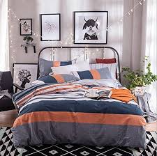 Black And White Striped Duvet Cover Queen Gray Orange Navy Blue And White Stripe Duvet Cover Sets Queen Size Cotton Spring Summer 4pcs Bed Blue And Grey Bedding Modern Striped Bedding Navy Duvet Covers