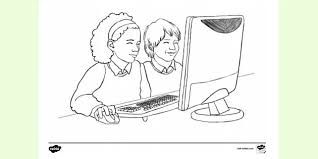 The only coloring book you need. Free Children Researching On Computer Colouring Sheet