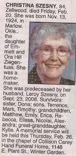 Christina Dora Ziegenfuss Szesny (1924-2009)