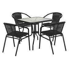 Flash Furniture Outdoor Patio Dining Set Glass Table With 4 Rattan Chairs Multiple Colors And Shapes Walmart Com Patio Dining Set Outdoor Bistro Set Glass Table Set