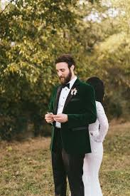 Black And Green Wedding Suit An Emerald Velvet Tux With Black Lapels And Black Pants Is A Chic Idea If You Don T Want Any Emerald Green Weddings Tennessee Wedding Green Wedding Inspiration