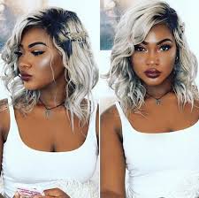 Bobs For Black Women Side By Side Photos Platinum Blonde Hair White Top Curly Hair Styles Short Hair Styles Curly Hair Styles Naturally