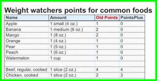 Chart For Weight Watchers Point System Weight Watchers Point