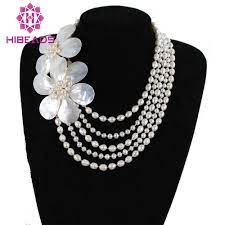 New Top Design Pearls Necklace With Shell Flowers 5 Rows Freshwater Pearls Chains Necklace Wedding Jewelry Pearl Necklace Designs Pearl Chain Necklace Necklace