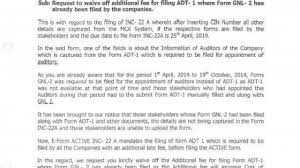 Fbar penalties waived irs letter 3800: Waive Off Additional Fees For Filling Adt 1 Icai To Mca