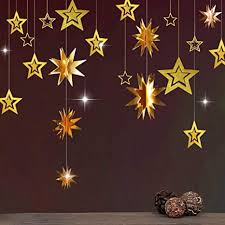 Star wars birthday party idea #12: Amazon Com Decor365 Gold Twinkle Star Party Decoration Kit Metallic Glitter 3d Hanging Star Bunting Garland Twinkle Little Star Decor Nursery Kids Room Birthday Wedding Baby Shower Christmas Graduation Ramadan Home Kitchen