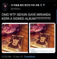 Miranda kerr is known to be a celebrity sehun admires and the actress is currently following him on instagram too. ë¿… On Twitter Miranda Kerr And Sehun Has Been Doing This Forever And I Need An Explanation To Why Haven T We Got A Photoshoot Of Them Together Yet Https T Co Qi7e2ri70c
