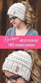 This Messy Bun Hat Pattern Is Yours Free Crochet Bun Hat Messy Bun Hat Crochet Bun Hat Crochet Pattern