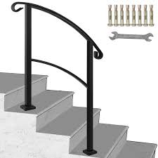 Vevor wrought iron handrail, 61.7lbs load iron stair railing, 1 or 2 steps wrought iron railing 17x22 step railing black iron handrail outdoor handrail for porch deck garden with wrench and bolts. Iron Handrail For 1 3 Steps Stair Railing Hand Rail Kit Fit Black Outdoor Deck Ebay