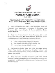 Prnsabah2020 #prnsabah suruhanjaya pilihan raya malaysia (spr) menetapkan 26 september ini sebagai tarikh pilihan raya. Suruhanjaya Pilihan Raya Malaysia On Twitter Kenyataan Media Pemakluman Hari Penamaan Calon Pilihan Raya Kecil Prk Parlimen P 165 Tanjung Piai Johor