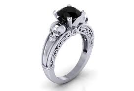 2 10ct Gothic Round Black Diamond Two Skull Engagement Ring 925 Sterling Silver Diyajewels812 Skull Black Gold Ring Skull Engagement Ring Black Gold Jewelry