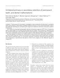 Pdf Unilateral Primary Or Secondary Retention Of Permanent Teeth And Dental Malformations