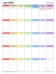 july 2020 calendar templates for word excel and pdf