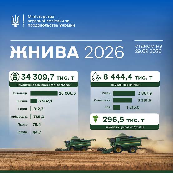 Жнива-2026: в Україні вже зібрано понад 34,3 млн тонн зернових та зернобобових культур і понад 8,4 млн тонн олійних, Миколаївщина – в трійці лідерів - Інше ТВ