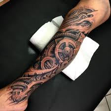 Biomechanical elephant tattoo on back. Black And Grey Biomechanical Tattoo On Leg By Roman