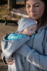 POLA 3in1 Babywearing Coat Maternity Pregnancy Multifunctional Kangaroo  Hoodie Baby Carrying Jacket Gray/mint Leaves