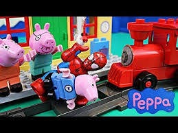 Peppa Pig Train Station Construction Set Duplo Lego Spiderman Saves George Pig With Daddy Pig Youtube Lego Spiderman George Pig Peppa Pig