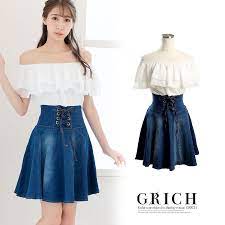 ワンピース ドッキングワンピース オフショル オフショルダー 肩出し シフォン フリル フリル袖 デニム デニスカ フレアーデニムスカート 膝上 ミニ ドッキング 見えない 細見え 春夏 夏 夏服 シフォンデニムドッキングワンピース 180723 1 夏服 ファッション