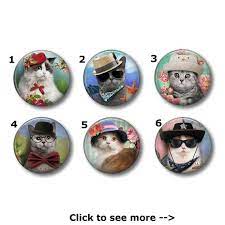 Cats In Hats Magnets Or Pins Choose Your Own Set Of 6 Cat Etsy Cat Hat Keychain Images Keychain