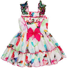 Vestido de gasa de algodón estampado con mangas mariposa Nini Moda Infantil Vestido Nina Mariposas Volantes Fucsia Missbaby