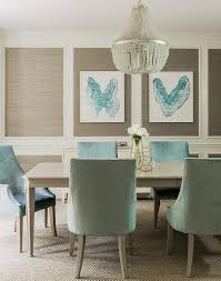 Taupe And Turquoise Blue Dining Room Features Stacked Dining Room Blue Turquoise Dining Room Turquoise Dining Chairs