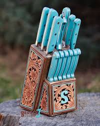 A Tooled Leather Knife Block To Accent Your Kitchen Ranch House Decor Leather Tooling Western Home Decor