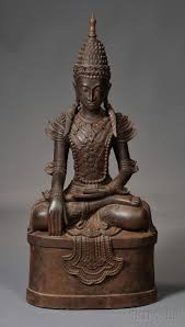 Carved Wood Buddha Burma 20th Century Depicted Seated On A Pedestal With His Hands In Bhumisparsha Mudra And Adorned With Flo Buddha Buddha Art Buddhist Art