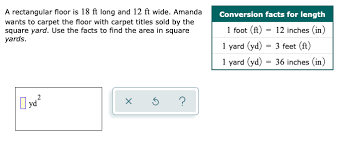 (12 × 3) ÷ 1 = 36 ÷ 1 = 36. A Rectangular Floor Is 18 Ft Long And 12 Ft Wide Chegg Com