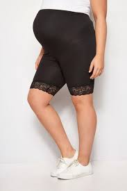 bump it up maternity black legging shorts with lace trim