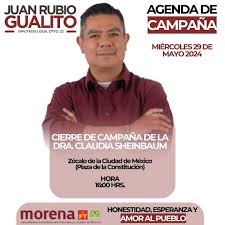 Vamos todos al 𝗖𝗜𝗘𝗥𝗥𝗘 𝗗𝗘 𝗖𝗔𝗠𝗣𝗔𝗡̃𝗔 de la Dra. @Claudiashein  este próximo 𝟮𝟵 𝗱𝗲 𝗝𝘂𝗻𝗶𝗼, salgamos todos con alegría a celebrar la exitosa  campaña de @PartidoMorenaMx. #VotaTodoMorena