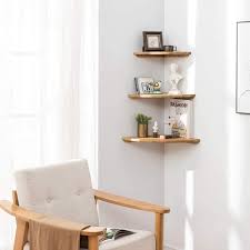 Rustic wooden floating corner shelves. Buy Wood Corner Shelf 9inch Oak Floating Shelf Round End Wall Mounted Display Shelf Floating Speaker Nursey Monitor Shelf Bookshelf Wall Decor For Bathroom Kitchen Living Room Bedroom Online In Turkey B07kxym4ls