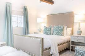The fan is by hunter, the headboard is by avery boardman, and the. Beige And Blue Cottage Bedroom Blue And Gold Bedroom Light Blue Bedroom Blue Curtains Bedroom