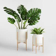 This decorative white planter features a smooth. Tapered Ivory Planter With Gold Stand World Market