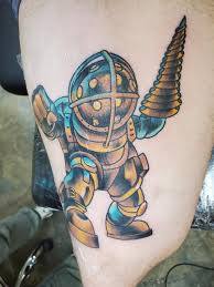 Haha thanks.i love bioshock and i love even more is doing bioshock tattoos Got A Bioshock Tattoo Over The Weekend 9gag