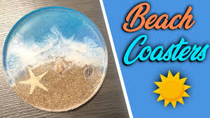 These coasters are made of resin tinted with alcohol ink. Sandy Seashell Beach Theme W Waves Diy Resin Coasters Youtube