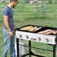 Combination of gas grill and griddle with two individual cooking zones, each has 292 sq. Buy Royal Gourmet Gd401 Portable Propane Gas Grill And Griddle Combo With Side Table 4 Burner Folding Legs Versatile Outdoor Black Online In Turkey B01env3uda