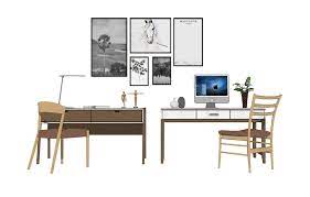 北欧书桌椅组合su模型 home decor furniture decor