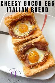 Baked Cheesy Bacon Egg Italian Bread Recipe Cheesy Bacon Recipes Breakfast Recipes