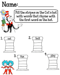 Cat In The Hat Rhyming Worksheet Jpg 800 1000 Seuss Classroom Dr Seuss Activities Dr Seuss Day