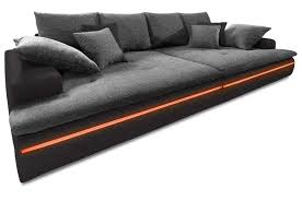 Design stoff big sofa turino mit led beleuchtung. Bigsofa Haiti 300 Mit Led Schwarz Sofas Zum Halben Preis