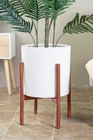 Planter With Stand Wood Plant Stand Large Ceramic Cylinder Etsy In 2020 Wood Plant Stand Plant Stand Planter Pots Indoor
