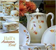 Vintage dishware vintage kitchen decor vintage pottery vintage dishes vintage fall vintage china jewel tea dishes iced tea pitcher antique tea cups. Hall Autumn Leaf Pottery Grateful Prayer Thankful Heart