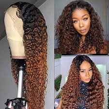 Ombre curly clip in hair extensions. Ombre Brown Curly Wave Human Hair Wigs For Black Women 13x1 Lace Front Ninthavenue Europe